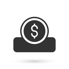 Grey Coin money with dollar symbol icon isolated on white background. Banking currency sign. Cash symbol. Vector