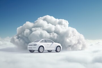 Fototapeta na wymiar Eco Friendy Car on Cloud without Carbon Dioxide Emission, Clean Energy, Reduce CO2 Emissions Concept. Generative Ai