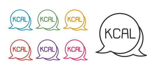 Set line Kcal icon isolated on isolated on white background. Health food. Set icons colorful. Vector