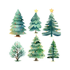 Watercolor christmas trees set watercolor for wallpaper design. Christmas, new year.