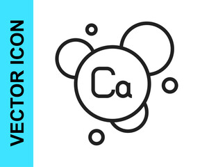 Black line Calcium chemical element icon isolated on isolated on white background. Vector