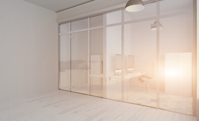 Office interior design in whire color. 3D rendering.