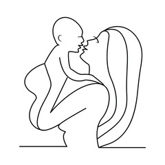 Mom and baby continuous single line drawing, vector illustration