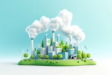 Fototapeta premium Eco Friendly Factory without Carbon Dioxide Emission, Green Industry Clean Power Factory, Reduce CO2 Emission Concept. Genetative Ai