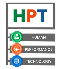 HPT, Human Performance Technology acronym. Concept with keyword, people and icons. Flat vector illustration. Isolated on white.