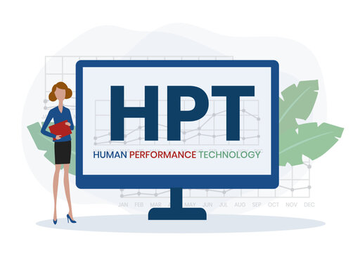 HPT, Human Performance Technology acronym. Concept with keyword, people and icons. Flat vector illustration. Isolated on white.
