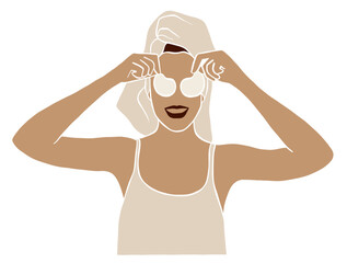 Abstract beautiful woman with towel illustration. Vector illustration.