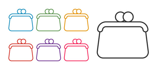 Set line Handbag icon isolated on white background. Female handbag sign. Glamour casual baggage symbol. Set icons colorful. Vector