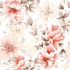 Hand drawn cute pink artistic flowers print. Modern botanical seamless pattern.