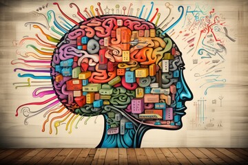 Neuropsycho abstract painting. Brain Concept of education new idea details intricated minimalist. Genrated Ai