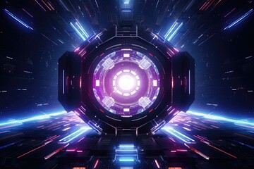 Abstract futuristic visual design with shiny circles on dark background.