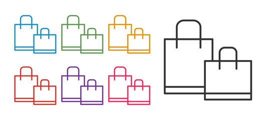 Set line Paper shopping bag icon isolated on white background. Package sign. Set icons colorful. Vector