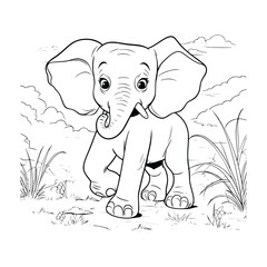 Baby Elephant Coloring Page Drawing For Kids