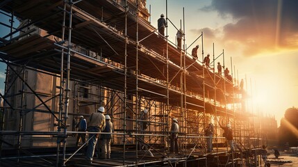 Builders assembling prefabricated sections of a modular project, a collaborative effort that highlights the efficiency and sustainability of modern. Generated by AI.