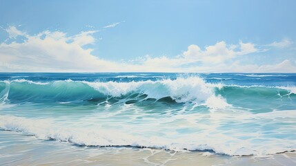 Obraz premium Gentle ebb and flow of calm and tranquil ocean waves lapping the shore offer a serene backdrop for reflection and rejuvenation. Generated by AI.
