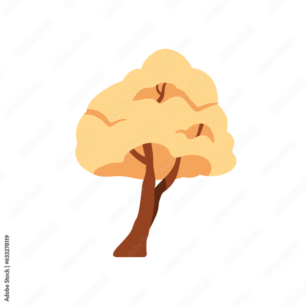 Poster autumn tree plant with leaf crown. forest fall deciduous with trunk, stem, lush leaves. abstract bot