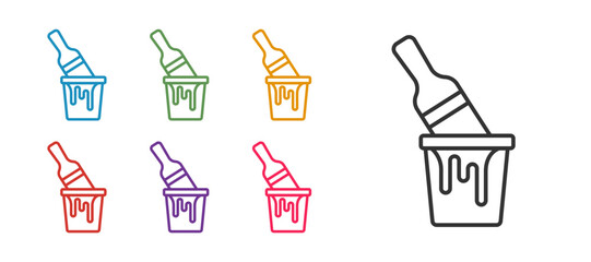 Set line Paint bucket with brush icon isolated on white background. Set icons colorful. Vector