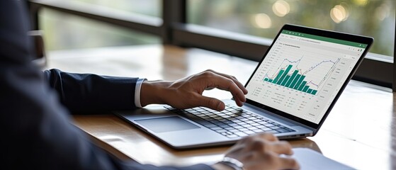 Business person working on laptop to build management reports for corporate business job