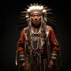 Fotobehang Studio shot of a Native American chief in traditional attire. © GraphicsRF