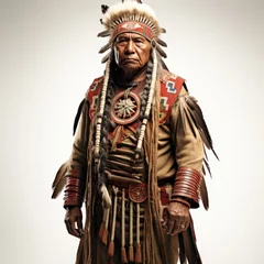 Fotobehang Studio shot of a Native American chief in traditional attire. © GraphicsRF