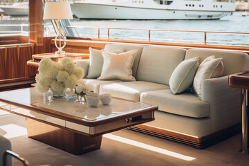 Capturing the elegant details of the yacht's interior design, yacht, vacation Generative AI