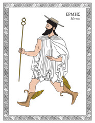 Vector illustration of the Greek god Hermes, the herald of the gods, the protector of human heralds, travellers, thieves, merchants and orators - obrazy, fototapety, plakaty