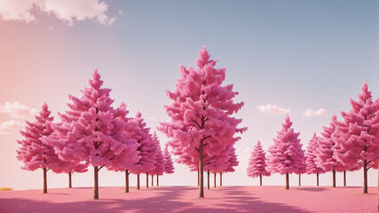 Background image of many pink trees lined up