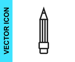 Black line Pencil with eraser icon isolated on white background. Drawing and educational tools. School office symbol. Vector
