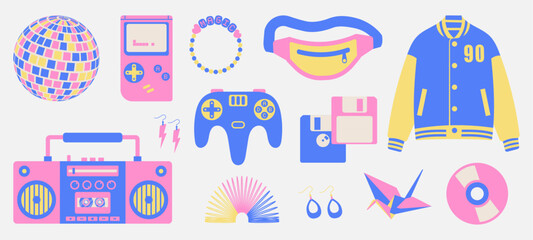A set of retro gadgets from the 90s 00s in a modern style.