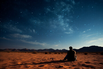 Gazing at the stars in a remote desert, vastness of the cosmos above, love 
