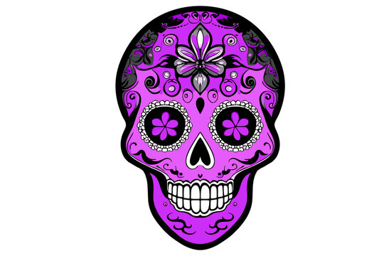 violet, black, and white sugar skull 12 no background, generative AI
