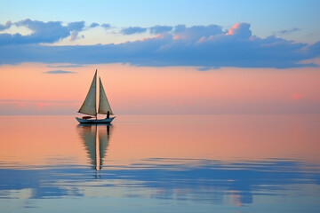 Observing a lone boat sailing on a mirror-like sea, love 