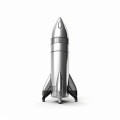 3D render metallic cartoon rocket illustration isolated on white background