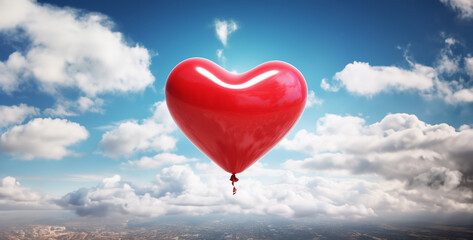 Fototapeta na wymiar red heart shaped balloon in sky. Generative Ai content