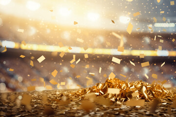 flying golden glitter with a football stadium in the background