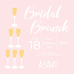 Invitational bridal brunch with glasses of champagne. Bachelorette party invitation template. Vector illustration. Bubble brunch.