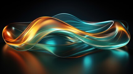 Glowing emerald and gold dynamic wave background. 3d abstract shapes. Futuristic concept illustration. Generative AI