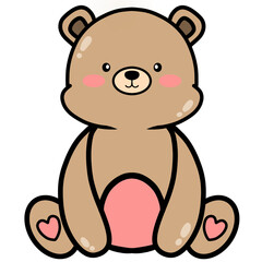 cartoon brown bear wearing pink bow in a sitting position