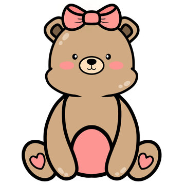 cartoon little brown bear wearing a pink bow in a sitting position element picture