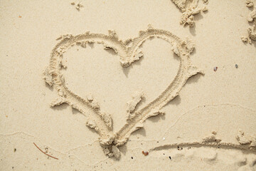 Texture of sand and heart in the sand, beach, drawn, print, love, feelings, emotions, summer, coast