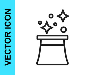 Black line Magician hat icon isolated on white background. Magic trick. Mystery entertainment concept. Vector