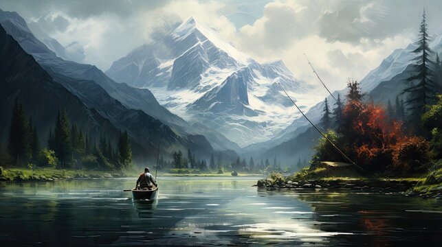 Skillfully maneuvering a fishing rod and reel combo as they cast their line into the depths. The anticipation builds as they wait for a fish to bite. Generated by AI.