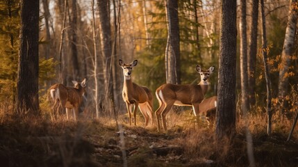 Serenity Unveiled: A Glimpse of White-Tailed Deer and Fawns in Canada's Golden Hour