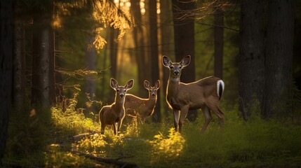 Serenity Unveiled: A Glimpse of White-Tailed Deer and Fawns in Canada's Golden Hour