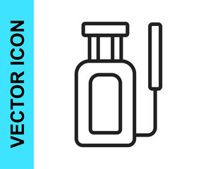 Black line Garden sprayer for water, fertilizer, chemicals icon isolated on white background. Vector