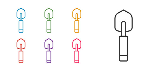 Set line Garden trowel spade or shovel icon isolated on white background. Gardening tool. Tool for horticulture, agriculture, farming. Set icons colorful. Vector