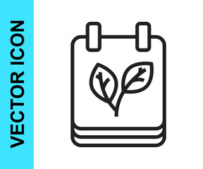 Black line Calendar with autumn leaves icon isolated on white background. Vector