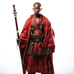 Fototapeta premium Studio shot of a Masai warrior in traditional attire.