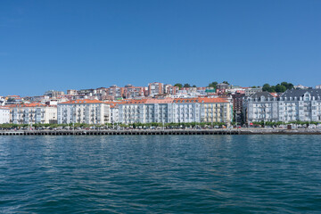 Fototapeta na wymiar view of Santander in Cantabria, Spain from de bay with buildings and blue sky