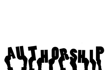 Digital png illustration of hands with authorship text on transparent background
